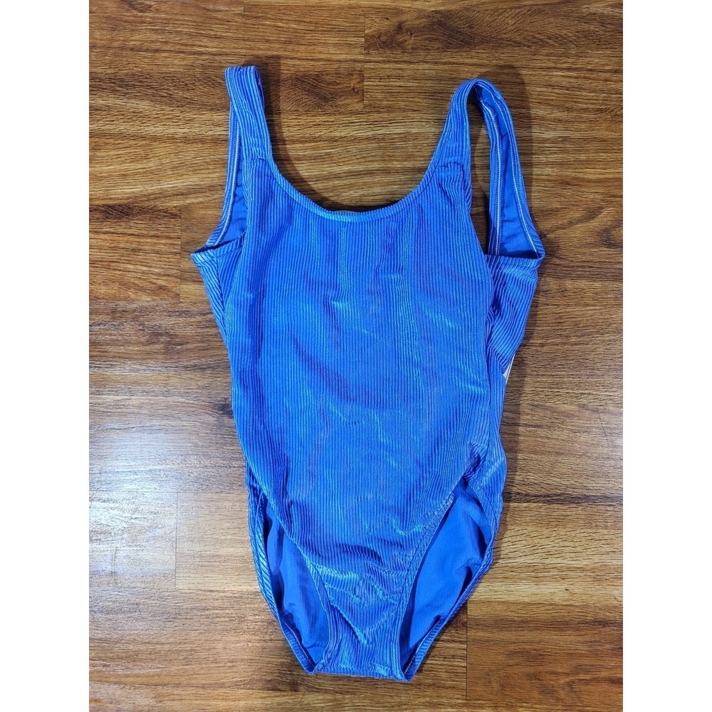 Vintage Cole Of California Size 12 Blue‎ Ribbed 1 Piece Bathingsuit